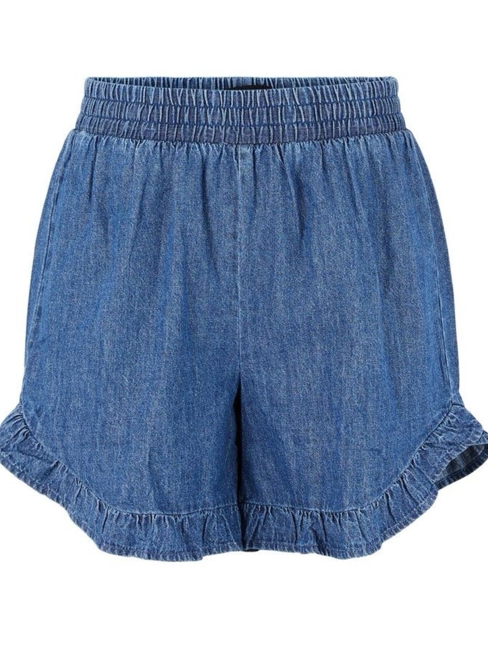 Pieces Blue Denim Ruffle Hem Shorts